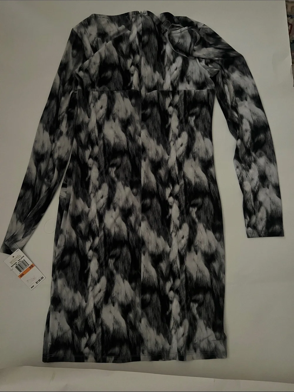 Michael Kors Black and White Twist-Front Long Sleeve Dress